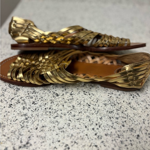 Tory Burch Women's Gold Metallic Leather Sandals Loafers - Picture 3 of 8